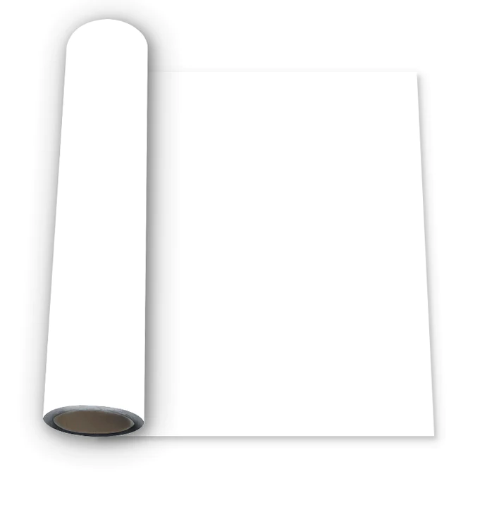 Roll of white HTV vinyl for heat transfer on t-shirts, fabric, and crafts – compatible with Cricut and Silhouette cutting machines