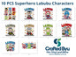 10 superhero Labubu character designs with 'Crafted Byu' logo.