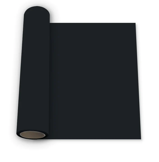 Roll of black HTV vinyl for heat transfer on t-shirts, fabric, and crafts – compatible with Cricut and Silhouette cutting machines