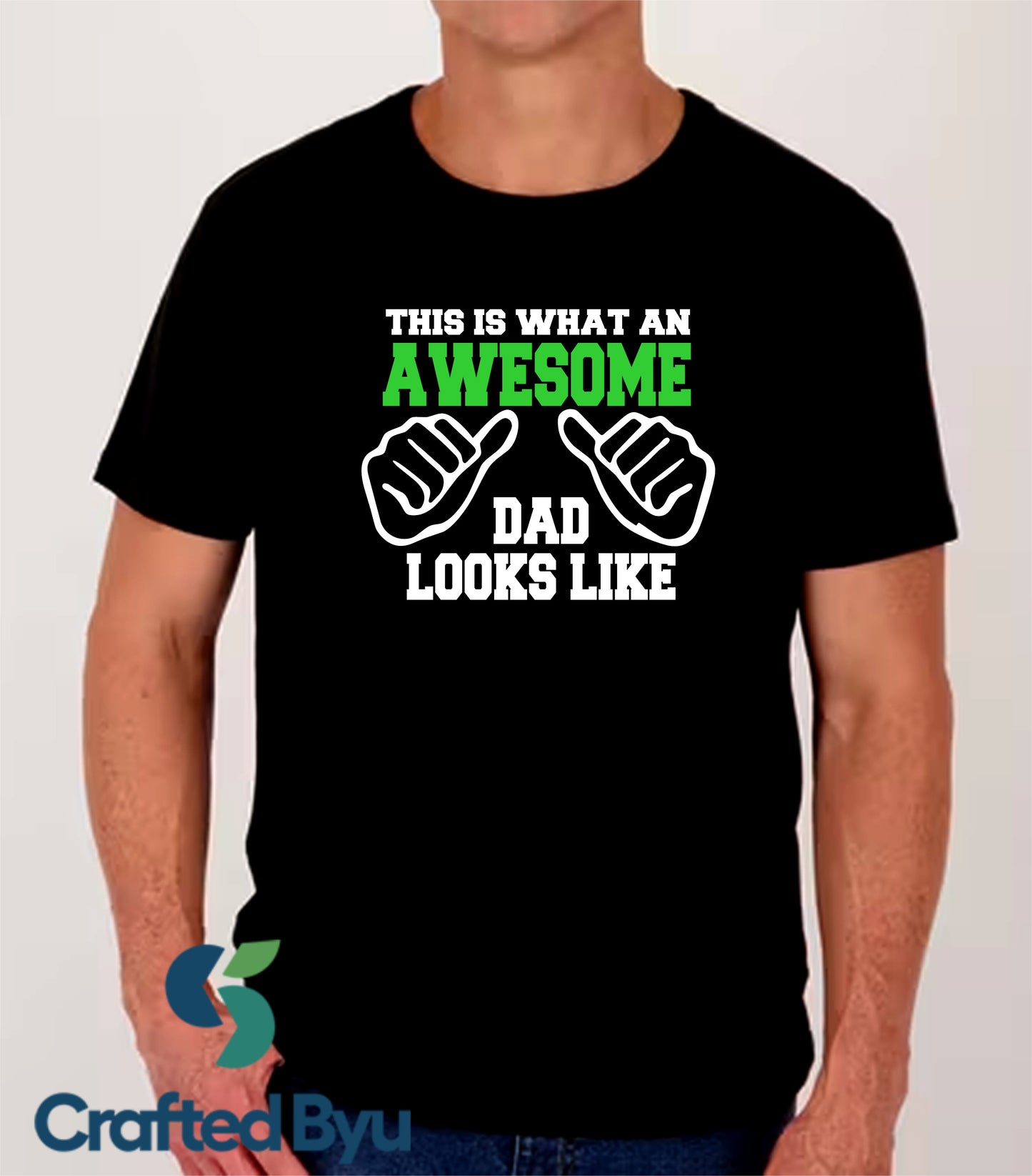 Crafted ByU Awesome Dad T-Shirt – Fun Gift for Fathers with Colourful Design application examples on finished custom craft projects