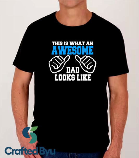 Crafted ByU Awesome Dad T-Shirt – Fun Gift for Fathers with Colourful Design product guide showing the colour, finish and available options
