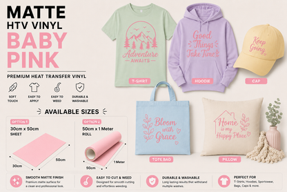 Crafted ByU Baby Pink Heat Transfer Vinyl For T-Shirt Iron On Vinyl Roll application examples on finished custom craft projects