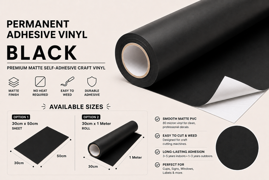 Black Matte Permanent Adhesive Vinyl product information and available size variants
