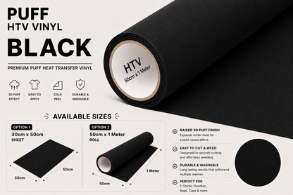 Black Puff HTV Vinyl product information, features and available sizes