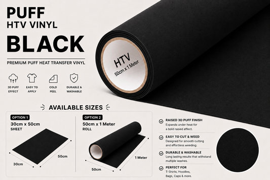 Black Puff HTV Vinyl product information, features and available sizes