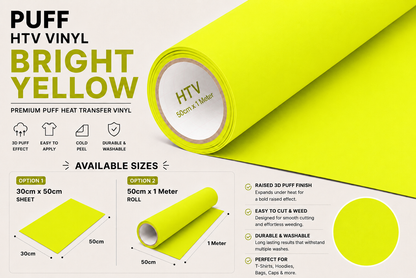 Bright Yellow Puff HTV Vinyl product information, features and available sizes