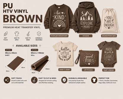 Crafted ByU Brown PU Heat Transfer Vinyl For T-Shirt Iron On Vinyl Roll application examples on finished custom craft projects
