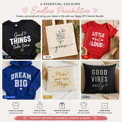 Crafted ByU HTV Starter Bundle – Matte Essential Colours Pack (6 Sheets) product detail image 3