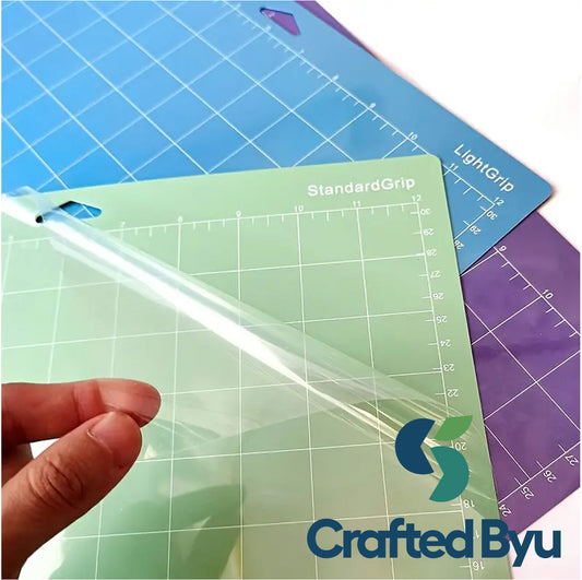 Crafted ByU PVC Adhesive Cutting Mat Base Plate 30.48x30.48cm (12" x 12") – Compatible with Cricut Explore & Maker product guide showing the colour, finish and available options