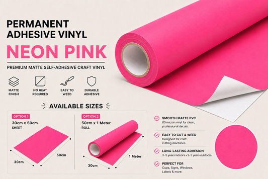 Neon Pink Matte Permanent Adhesive Vinyl product information and available size variants