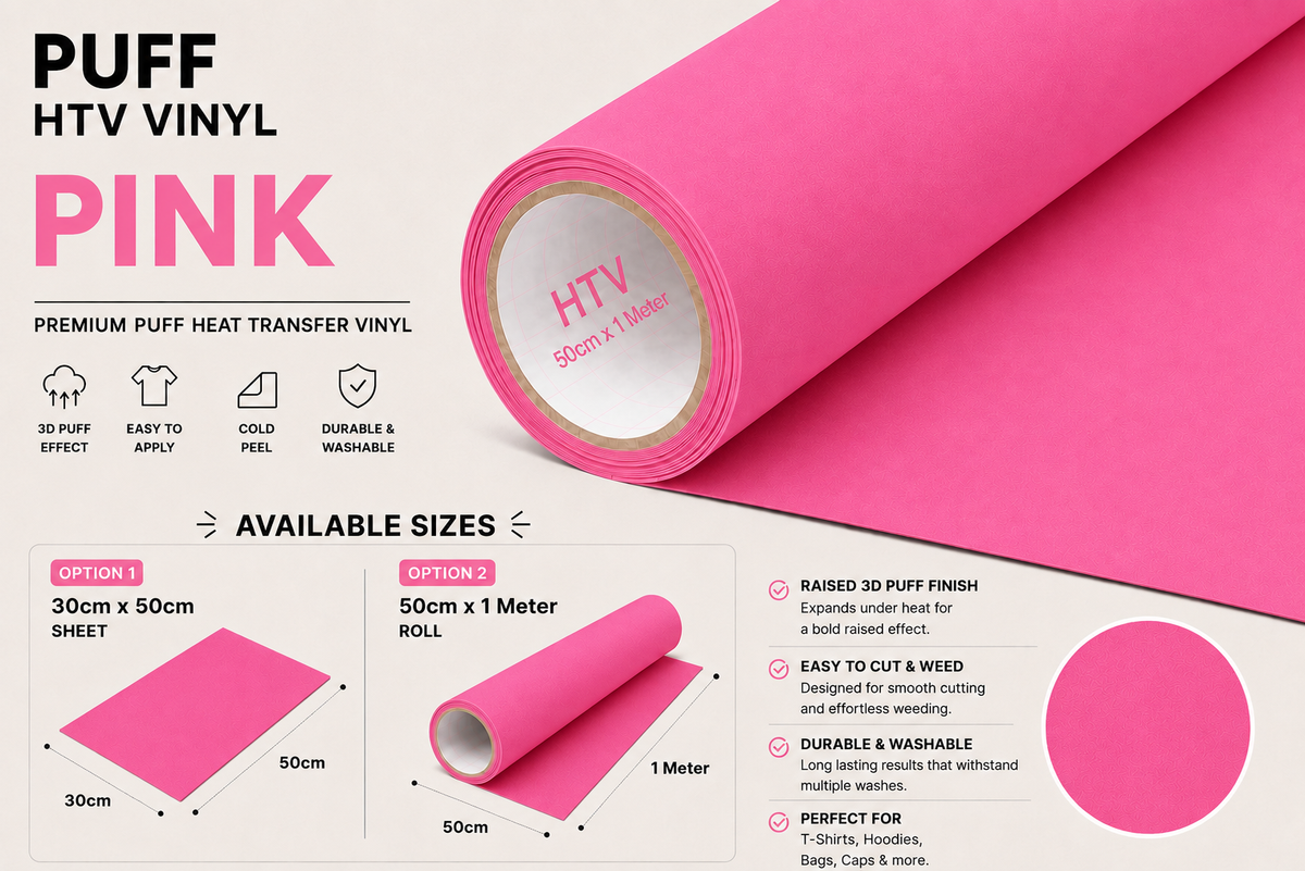Pink Puff HTV Vinyl product information, features and available sizes