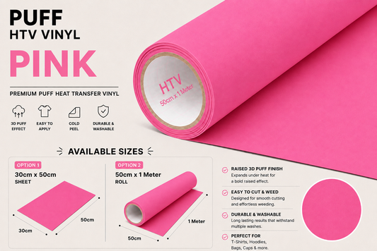 Pink Puff HTV Vinyl product information, features and available sizes