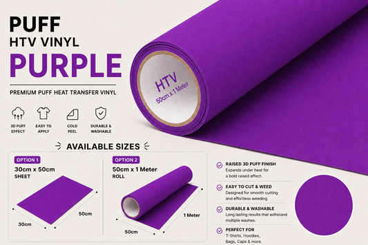 Purple Puff HTV Vinyl product information, features and available sizes