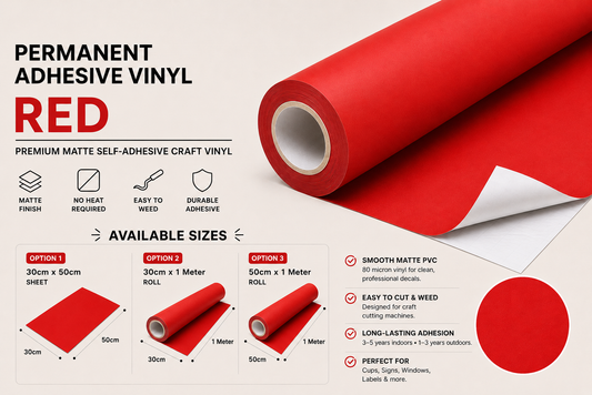 Red Matte Permanent Adhesive Vinyl product information and available size variants