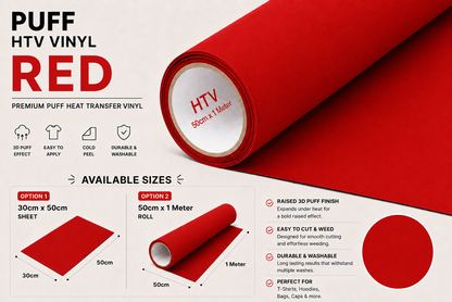 Red Puff HTV Vinyl product information, features and available sizes