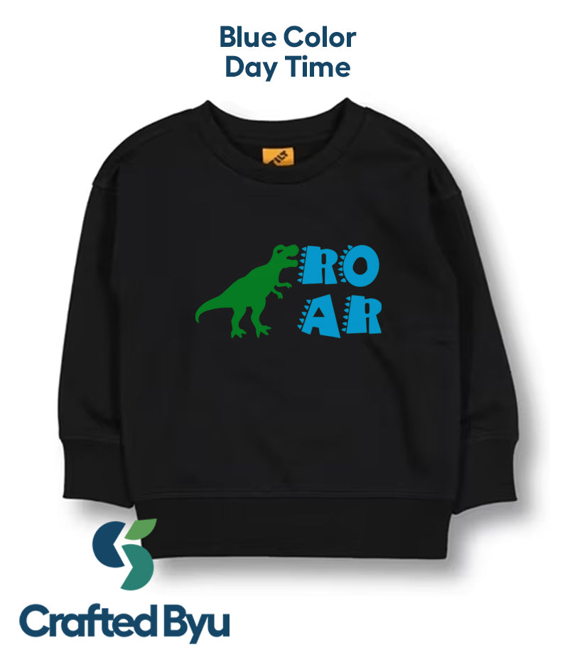 Toddler Boys Fleece Jumper Blue by Day, Bright Green Glow-in-the-Dark by Night! For Tiny Dinosaur Adventures!