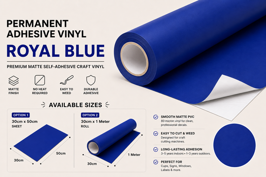 Royal Blue Matte Permanent Adhesive Vinyl product information and available size variants