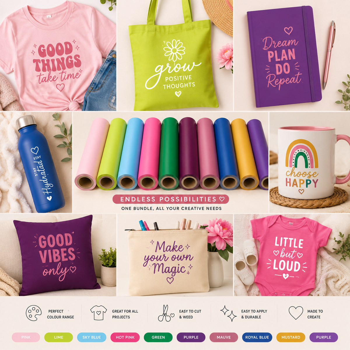 Crafted ByU Ultimate Colour Bundle Matte HTV Collection (10 Sheets) product detail image 3