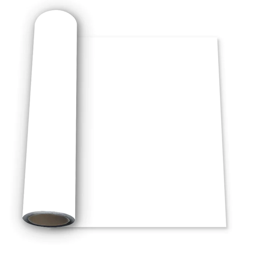 Roll of white HTV vinyl for heat transfer on t-shirts, fabric, and crafts – compatible with Cricut and Silhouette cutting machines